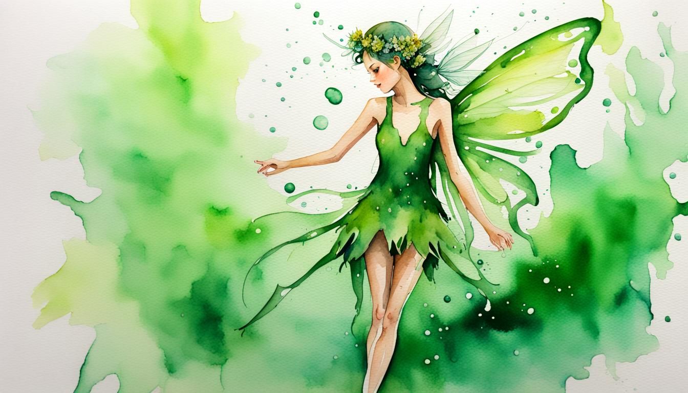 Watercolor Fairy with Green Splash