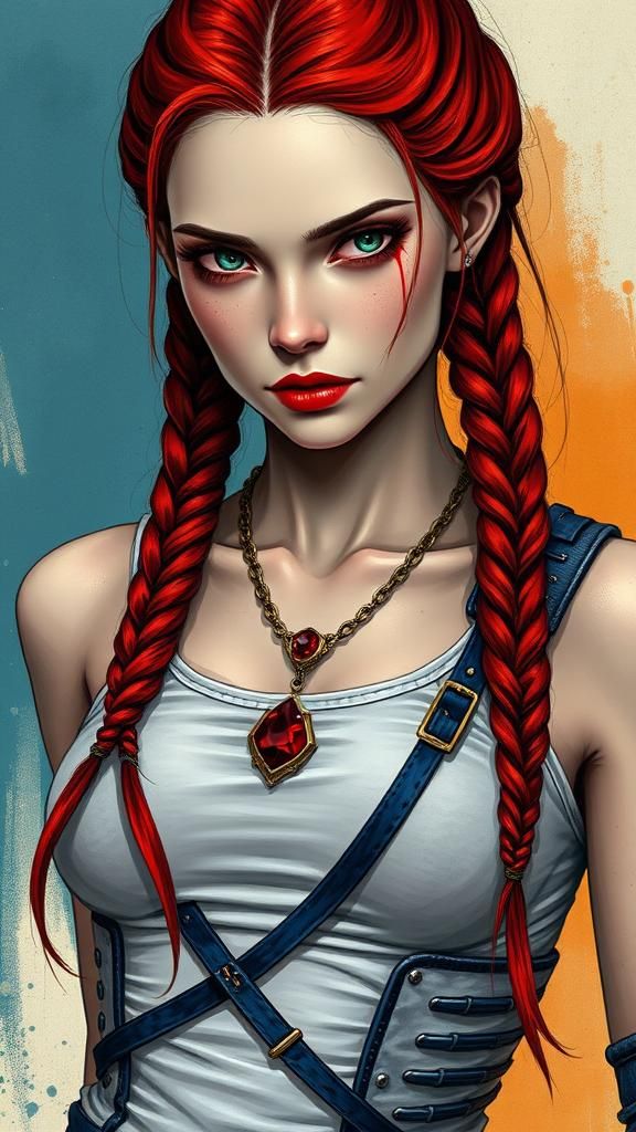 Vampire Woman in Cyberpunk Armor with Gothic Style