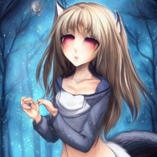 Beautiful Wolf Girl Fantasy Character