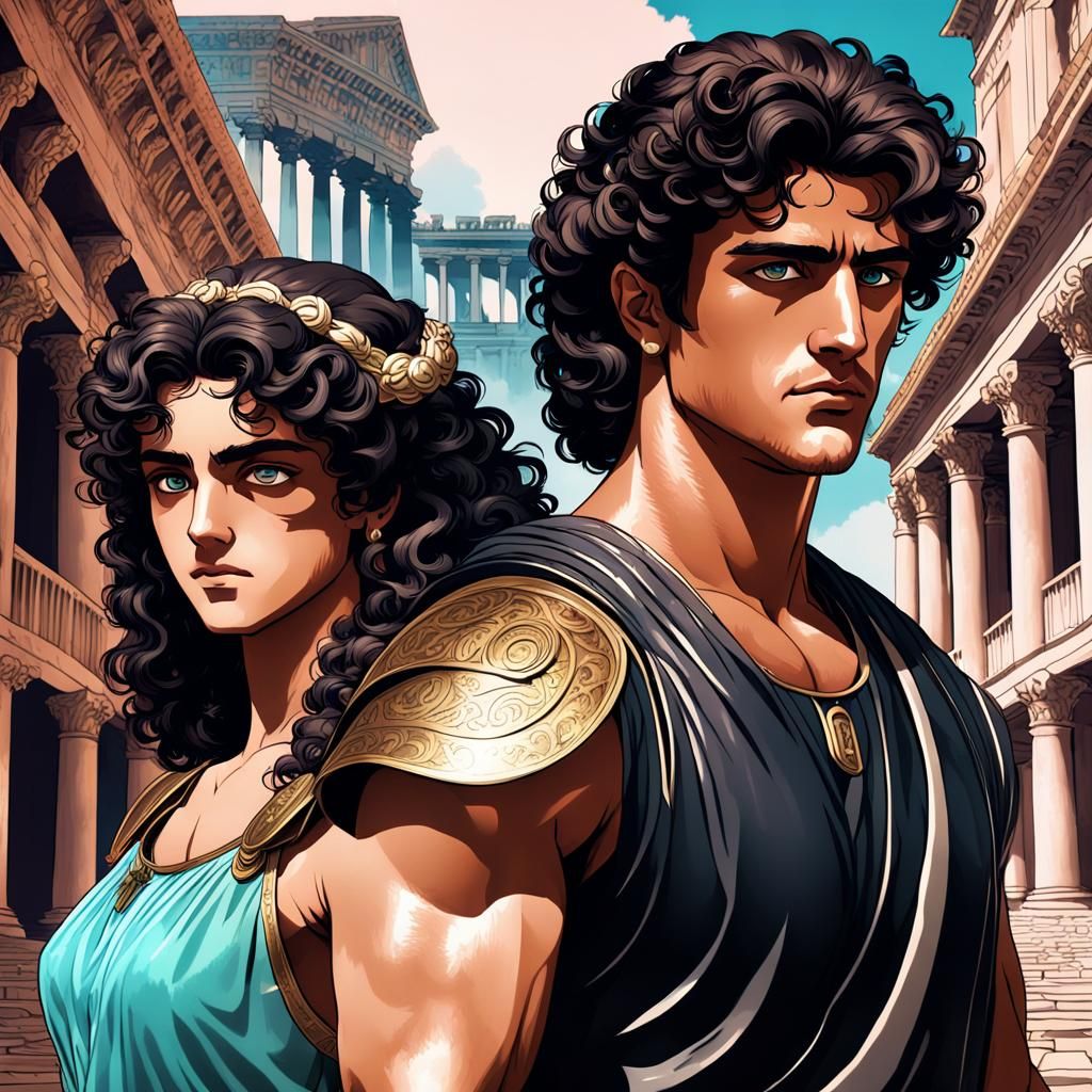 Roman Couple in Pompeii with Art Nouveau Flair