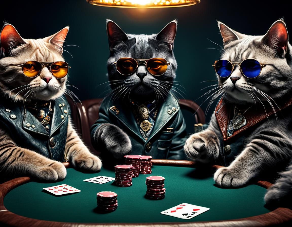 Cats Playing Poker in Cinematic Detail