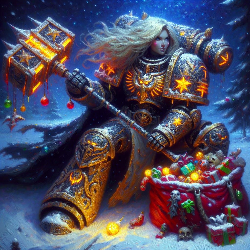 Vibrant Eldritch Knight in Christmas Armor
