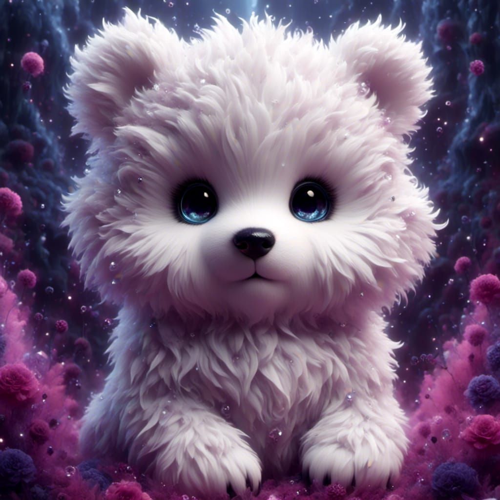 Fluffy Chibi Bear Cub with Sparkle Effect