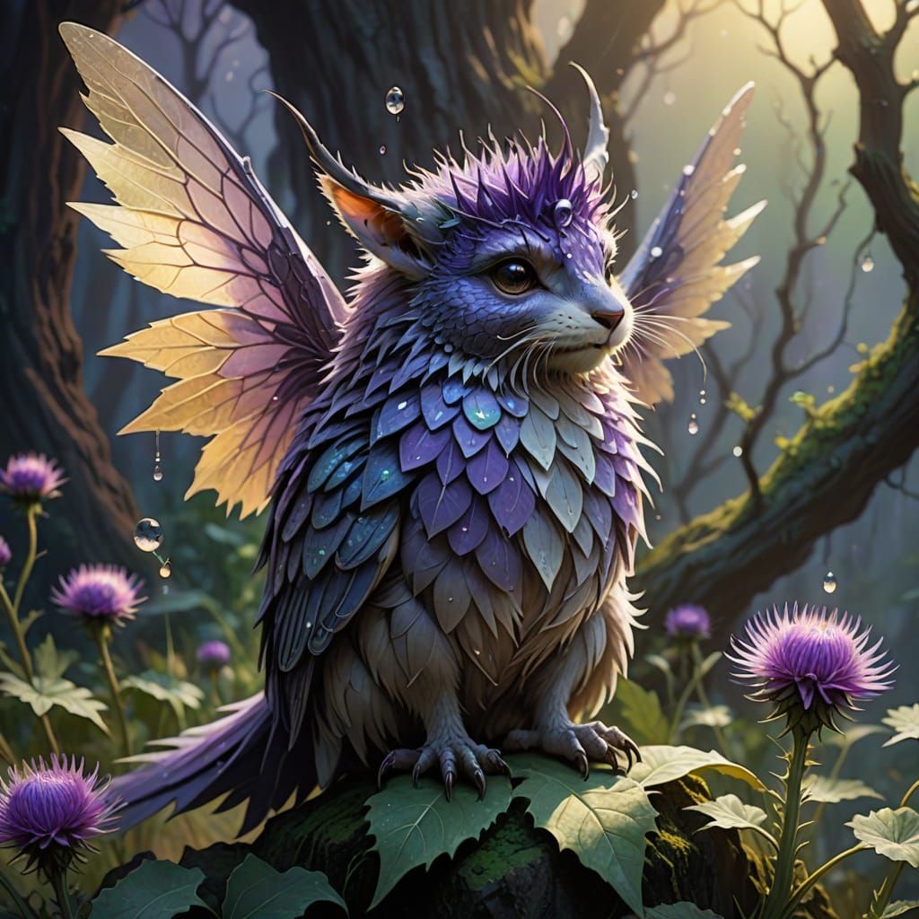 Thistle Creature in Ghibli Style Fantasy Meadow