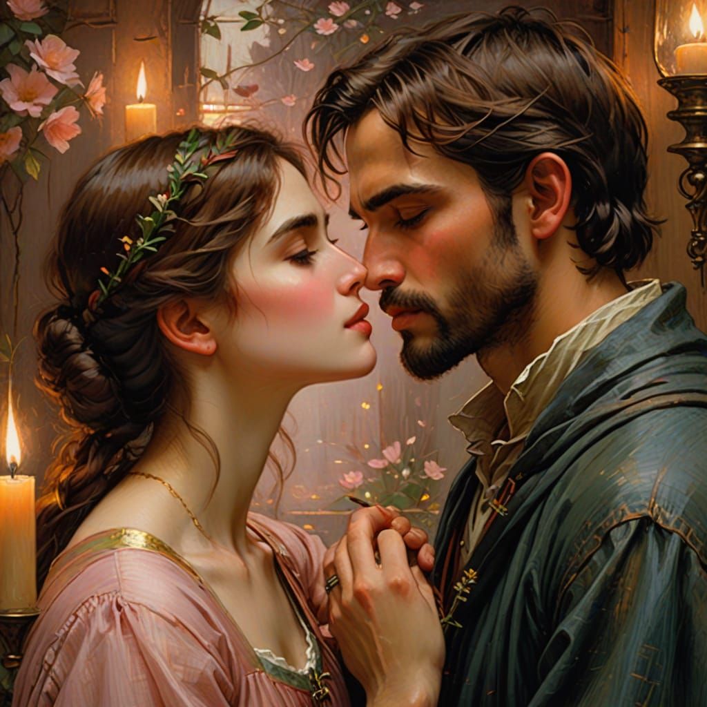 Passionate Kiss in Ethereal Candlelight