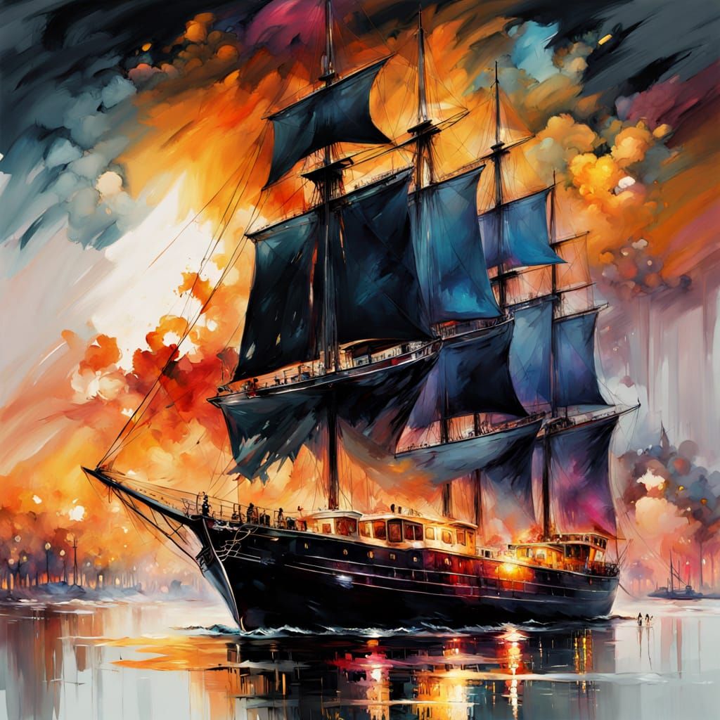 Sunlit Harbor with Ships in Impressionistic Style