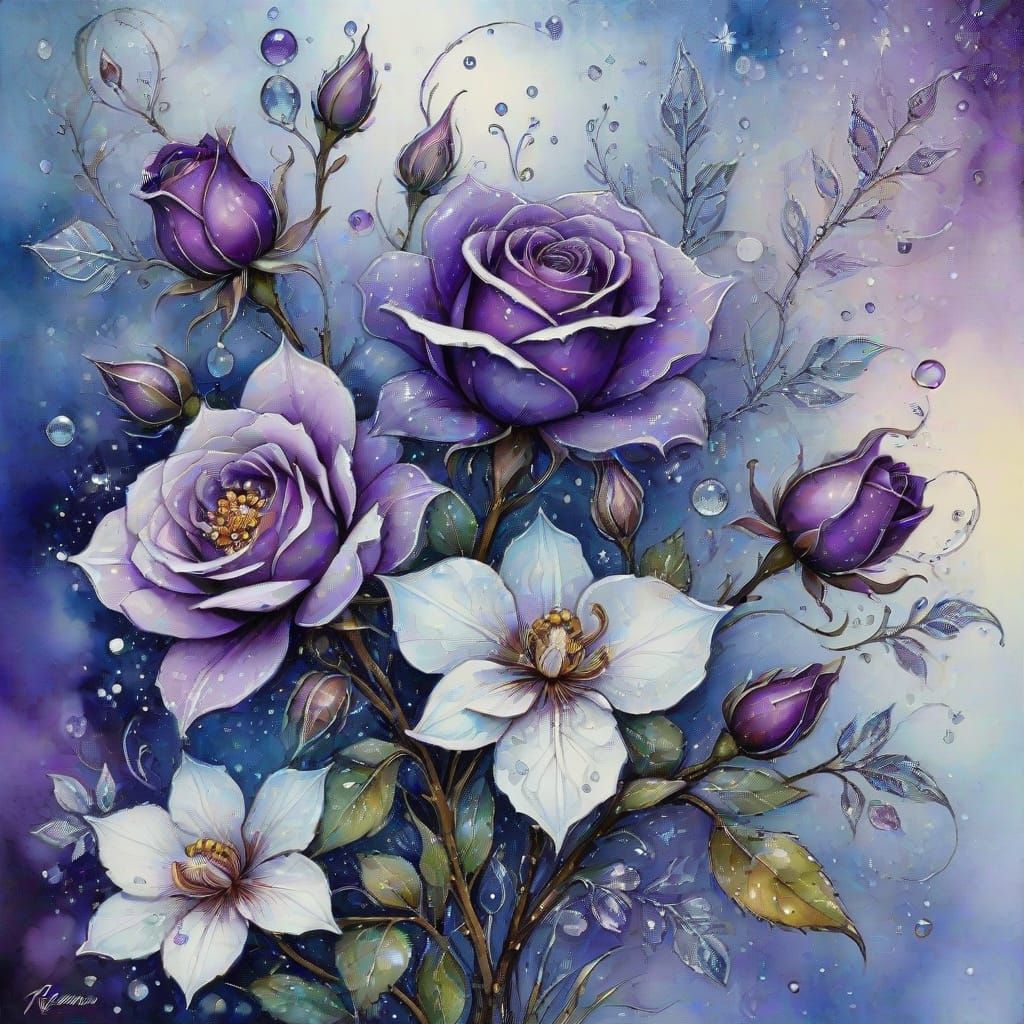 Magical Winter Wonderland with Enchanted Roses and Snowflake...