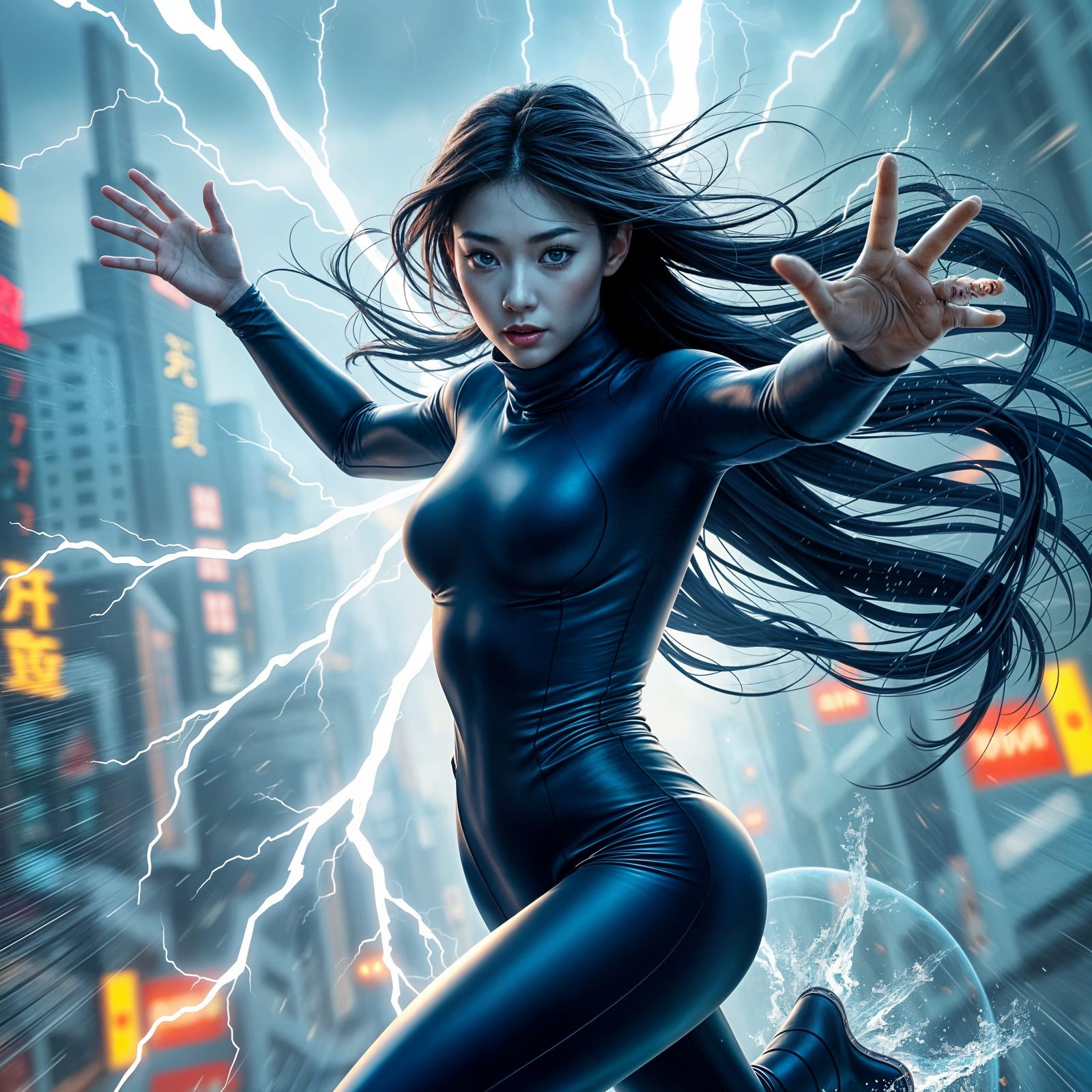 Electric Storm Dancer in Futuristic Vortex