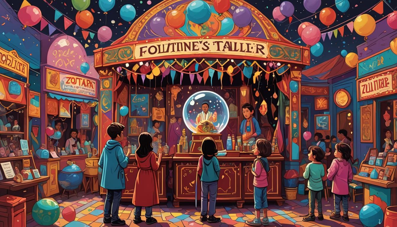 Whimsical Fortune Teller's Booth at a Magical Local Fair