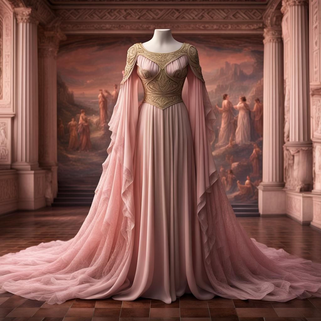 Pale Pink Greek Princess Dress: Digital Matte Painting
