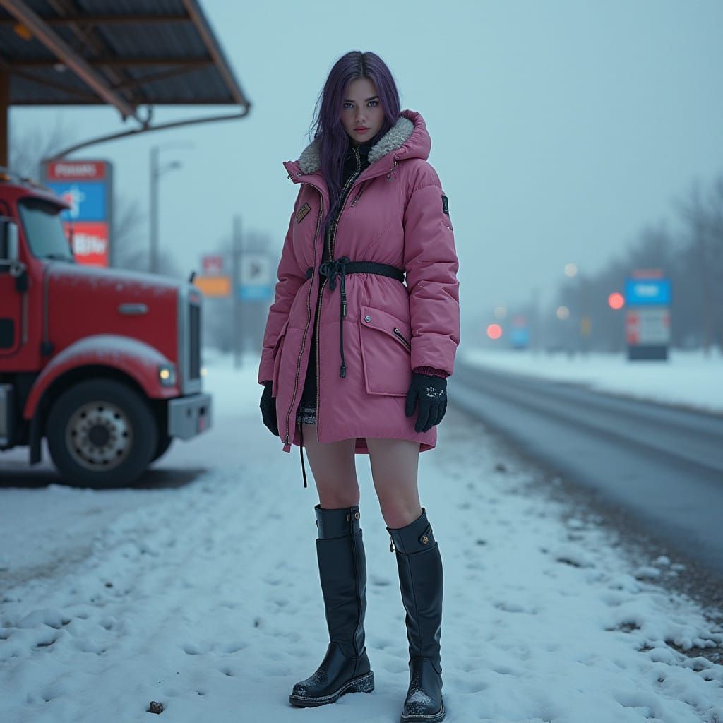 Fantastical Greta Thunberg in a Short Pink Dress Stands in t...