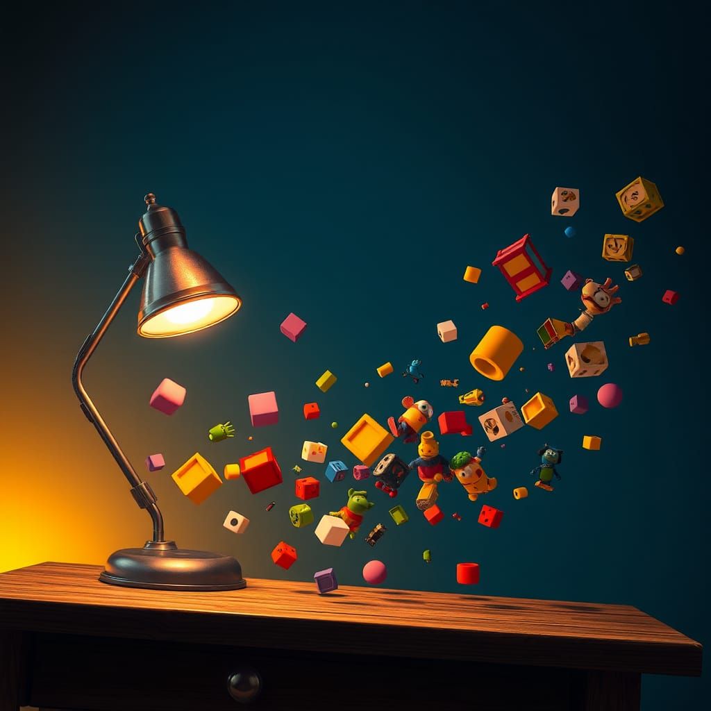 Pixar Lamp's Joyful Leap with Flying Toys