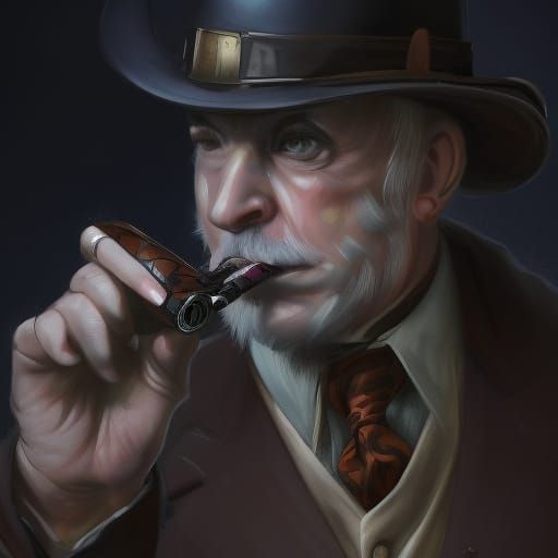 Steampunk Detective Smoking Pipe, Hyperdetailed Concept Art