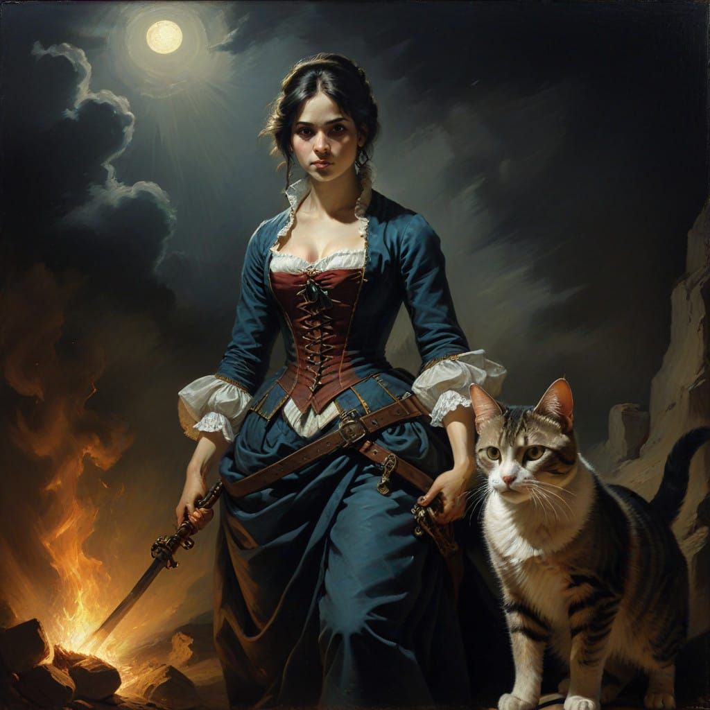 Fantasy Rogue in Fiery Inferno, Oil Painting in Chiaroscuro....