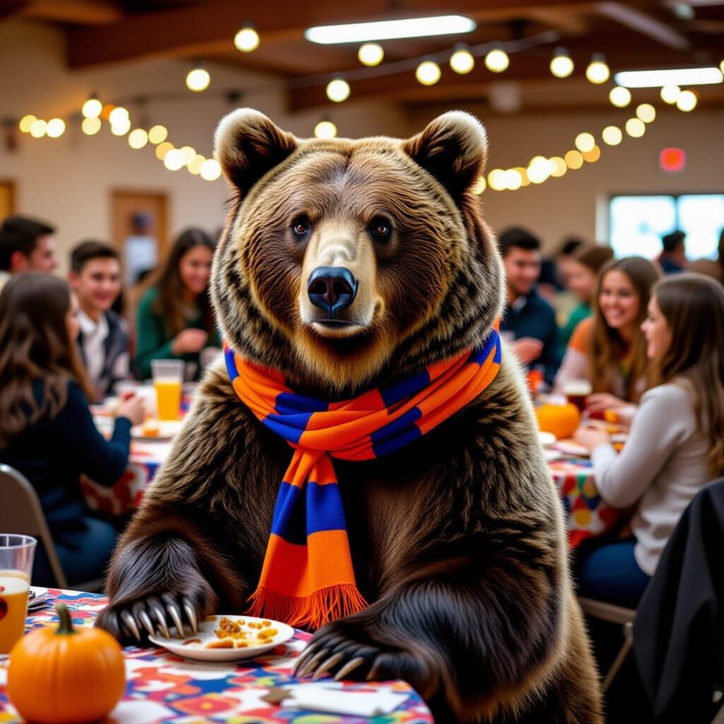 Majestic Bear at School Dance in Hyper-Realistic Photo