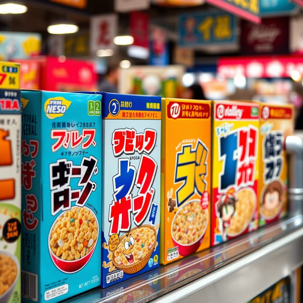 Vibrant Asian Breakfast Cereal Boxes in Anime-Inspired Packa...