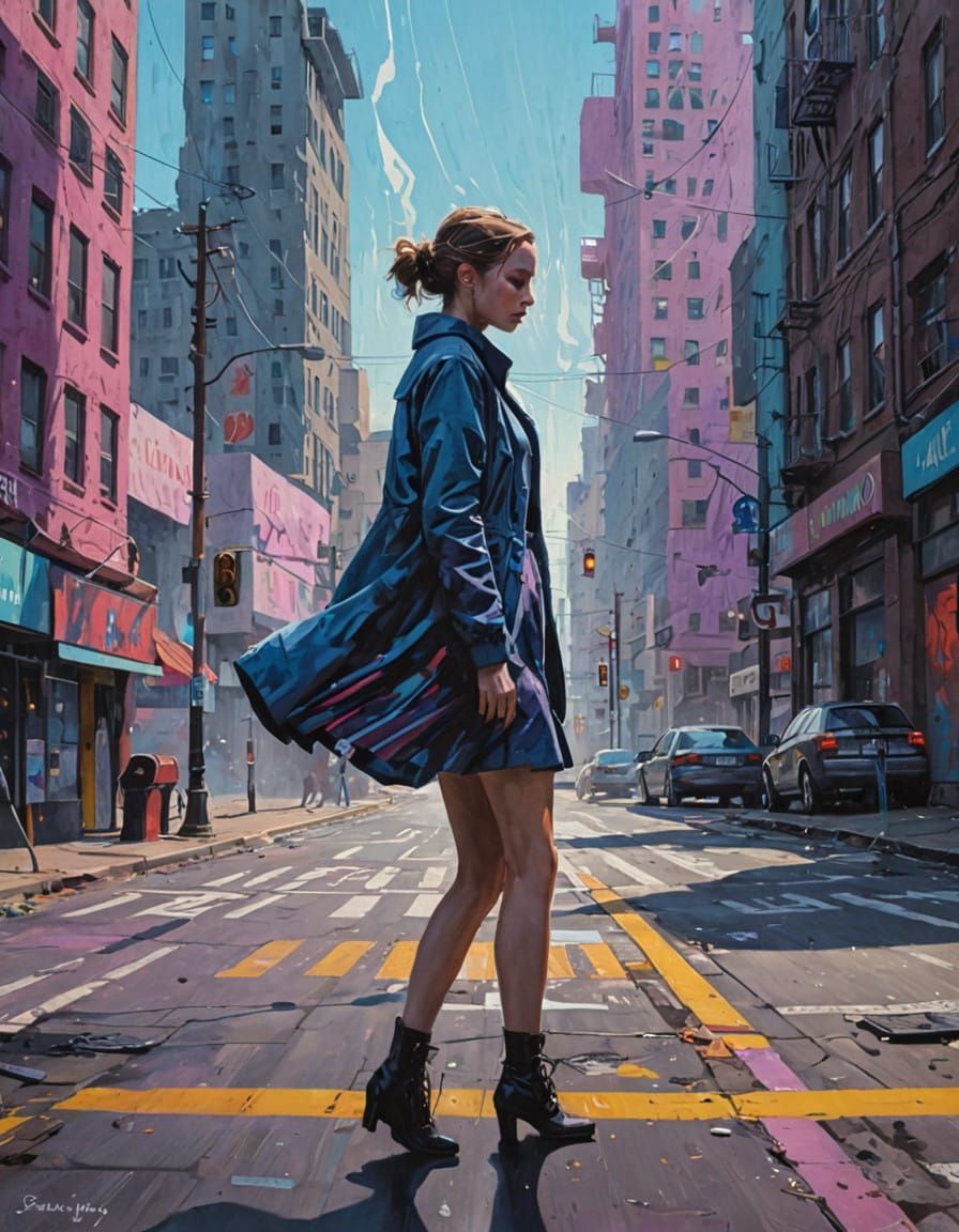 Vibrant Cityscape with Swirling Shapes and Expressive Brushs...