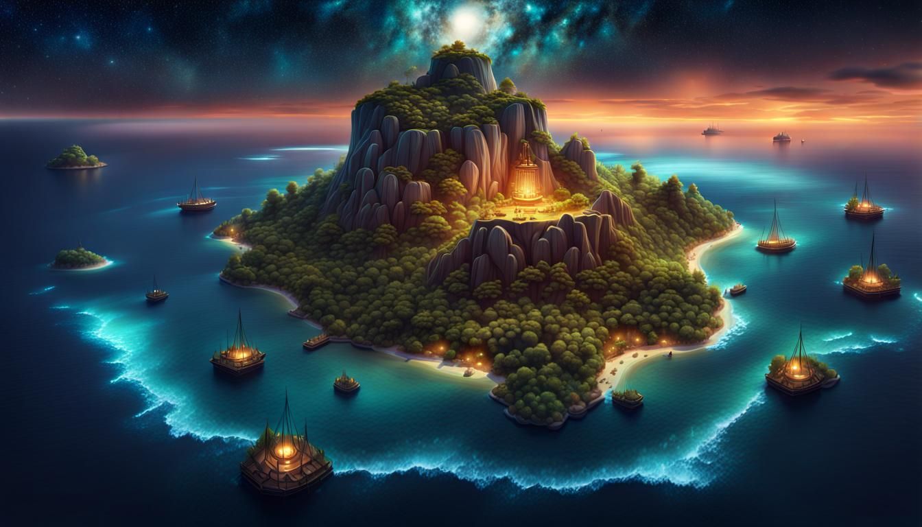 Ethereal Floating Islands in Space: Digital Illustration