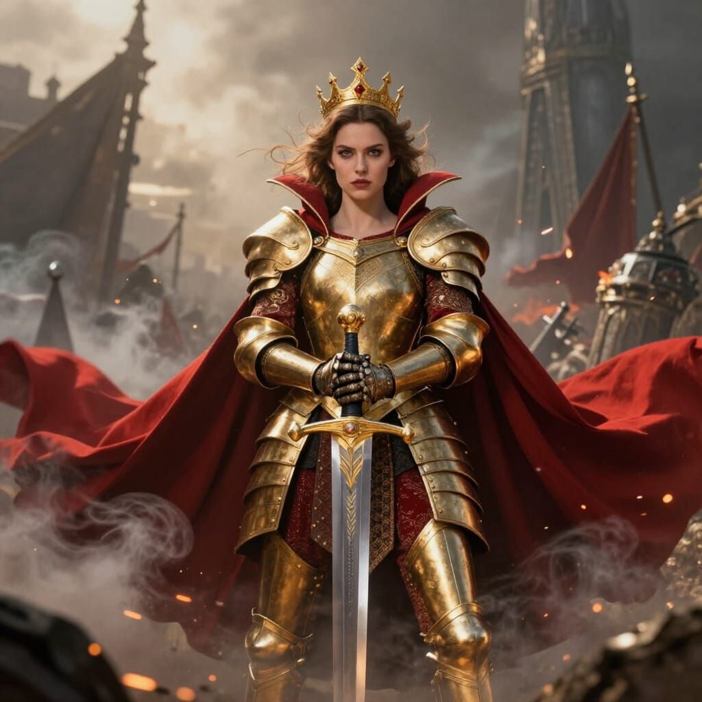 Queen in Golden Armor in Medieval Warzone