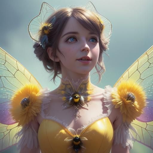Bumble Bee Fairy on a Sunny Day: Hyperrealistic