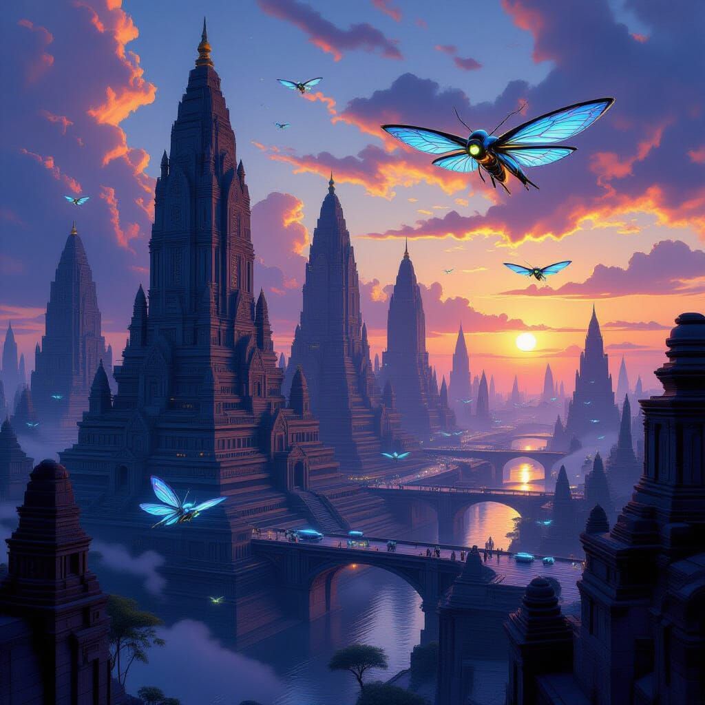 Art Nouveau Cityscape at Twilight