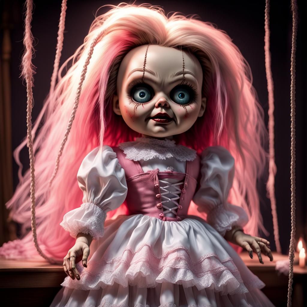 Scary Pink Pastel Horror Doll with Strings