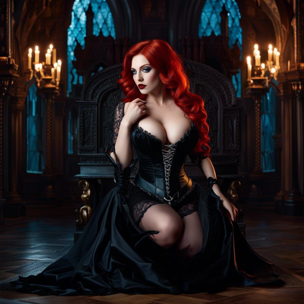 Redhead Vampire in Gothic Castle: Hyperrealistic Fantasy