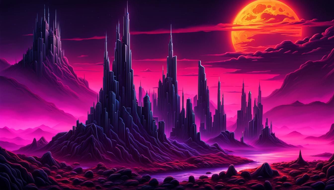 Eerie Landscape with Glowing Neon Lights