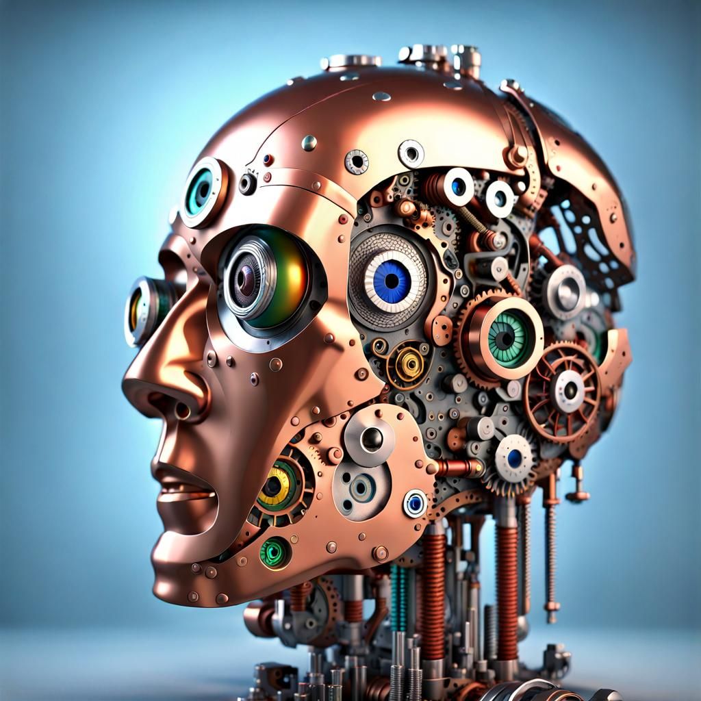 Steampunk Cyborg Robot with Human Eyes