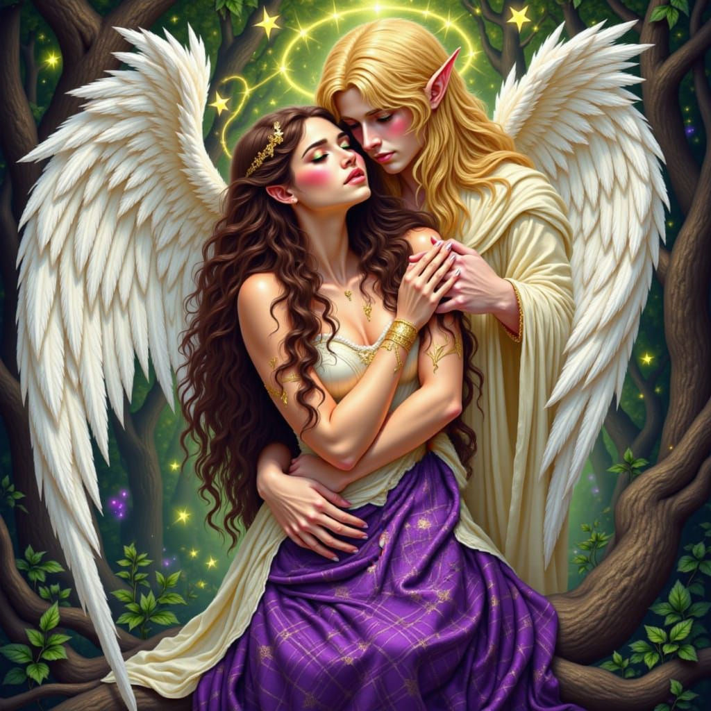 Elven Lovers in a Dynamic Fantasy Art Style
