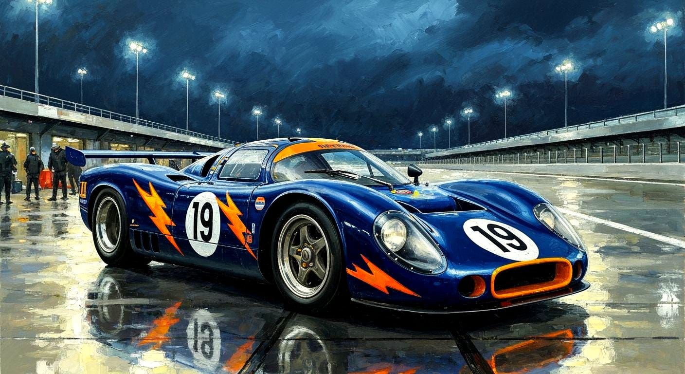 1960s Le Mans Race Car with Lightning Graphics