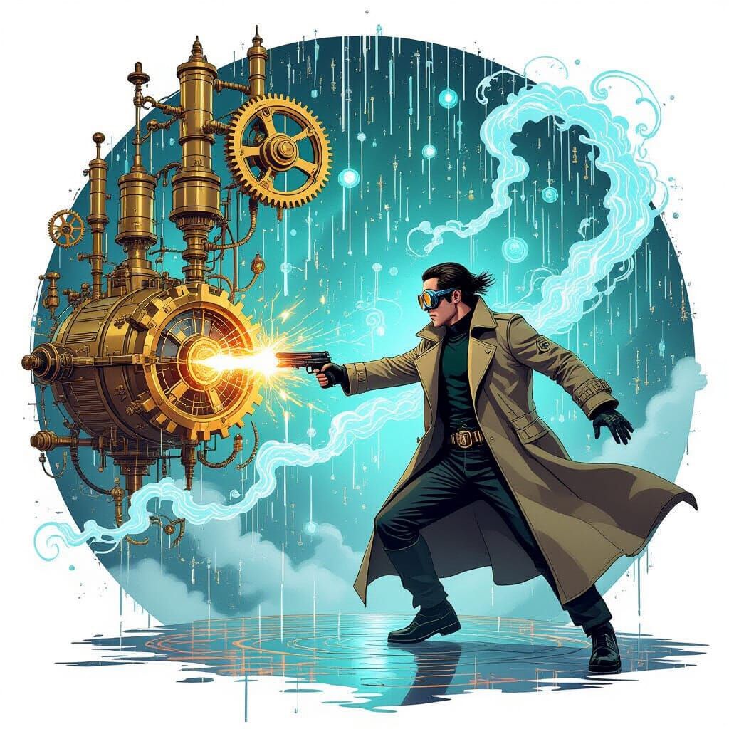 Steampunk Neo Dodging Cog Rain in Astral Matrix