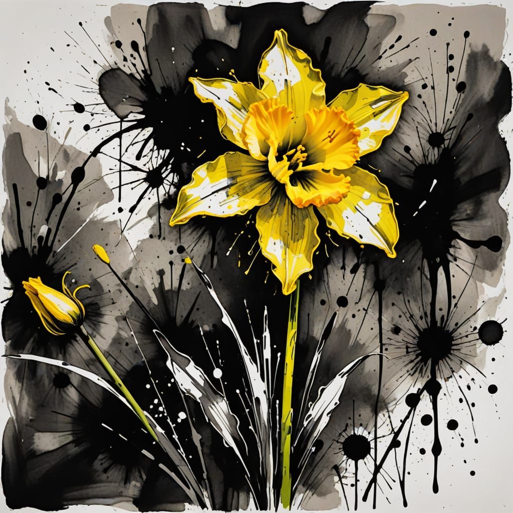 Expressionist Ink Sketch of a Daffodil