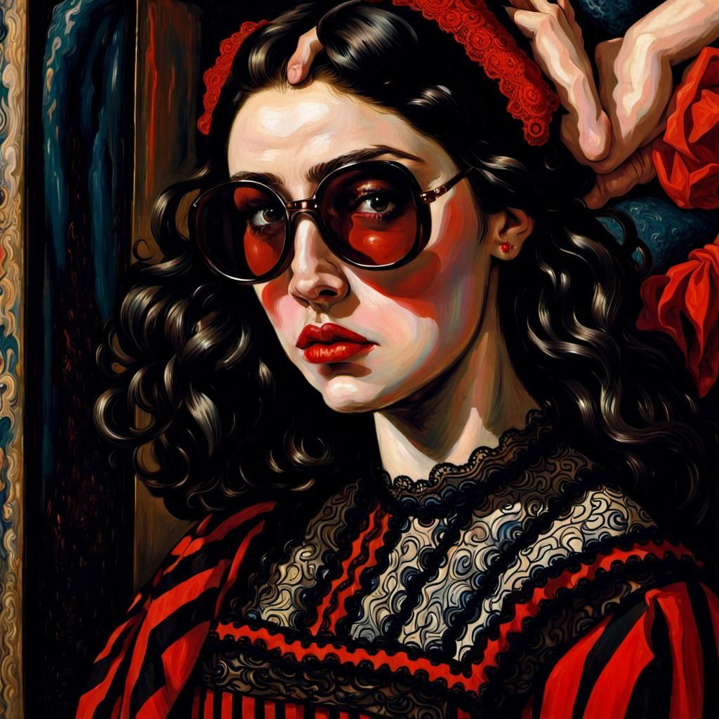 Psychedelic Woman in Lace and Stripes