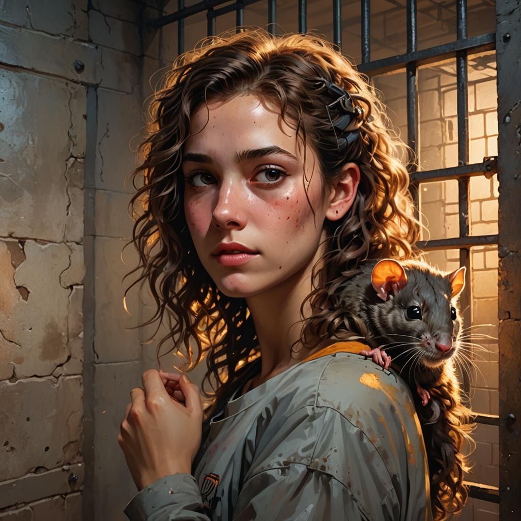 Girl in Prison Cell with Pet Rat