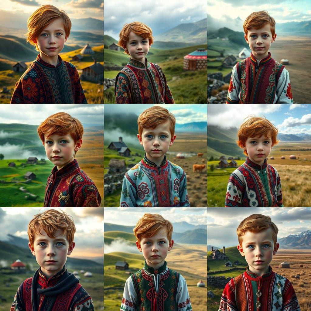 Hyper-Realistic Boy Blending Irish and Kazakh Heritage