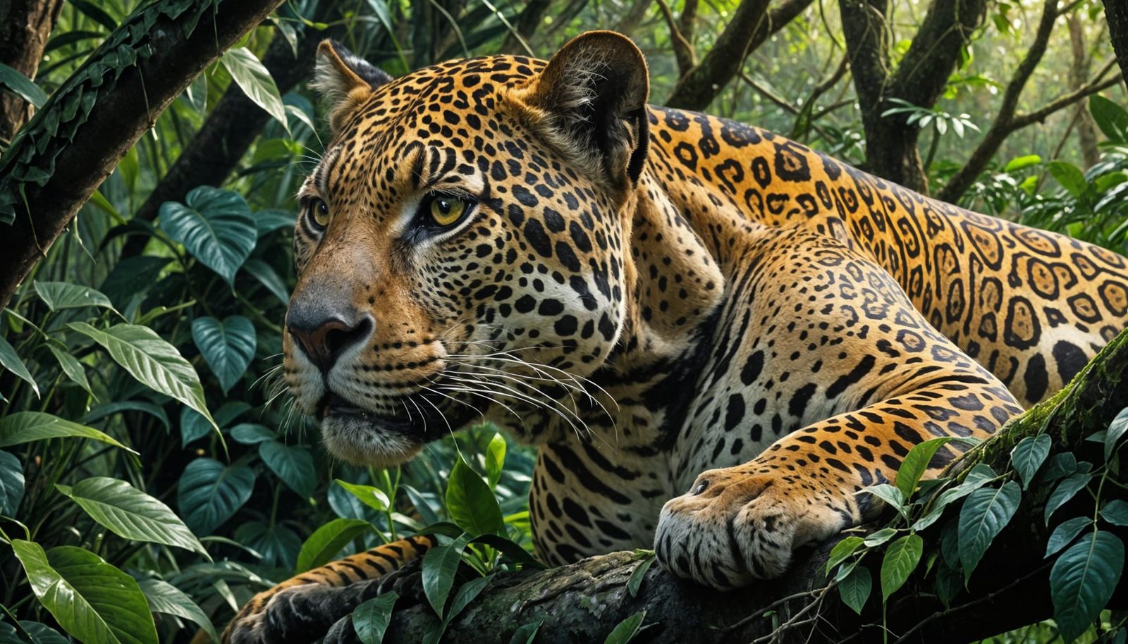 Jaguar Stalks Deep in Amazonian Jungle