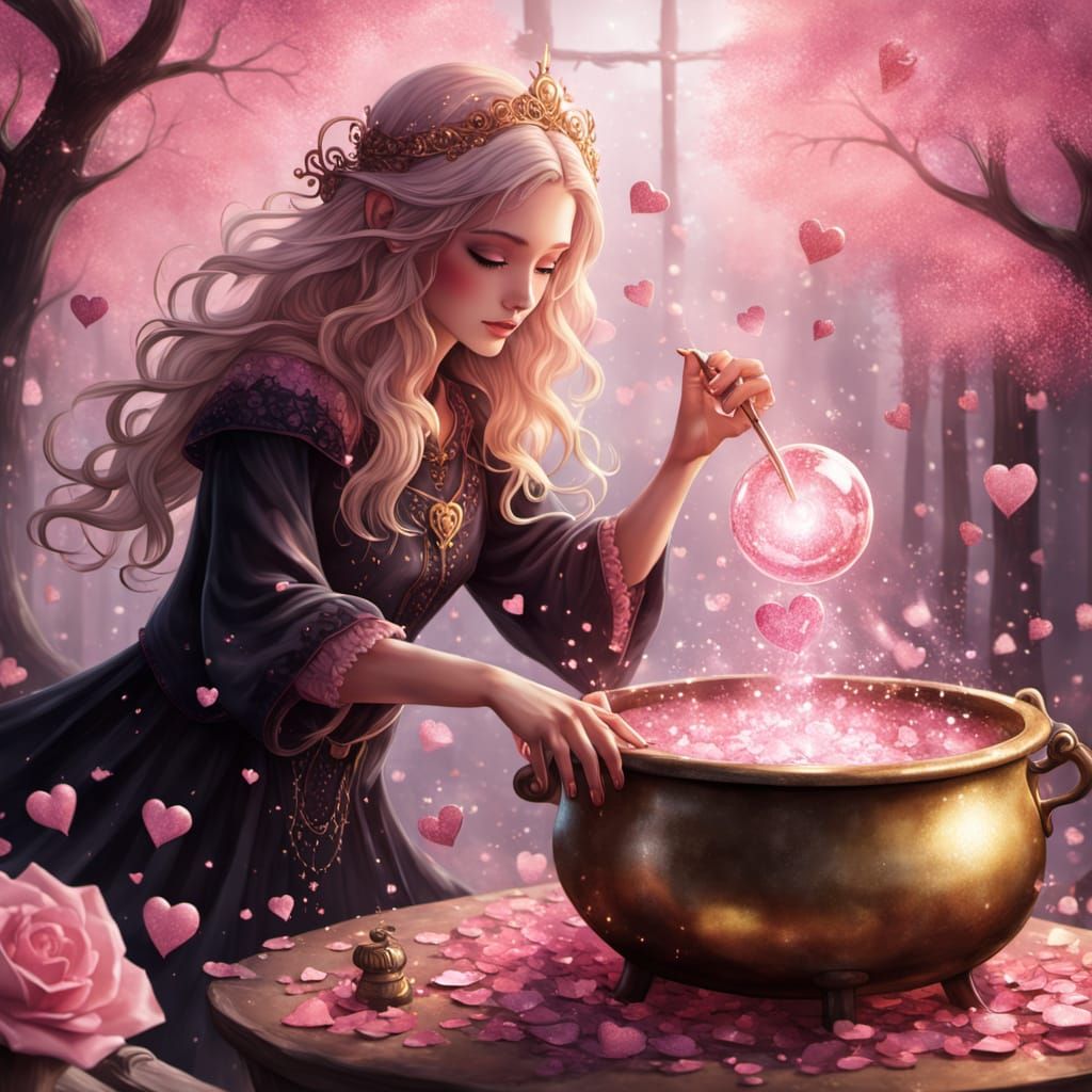 Young Witch Brews Magical Potion with Glitter