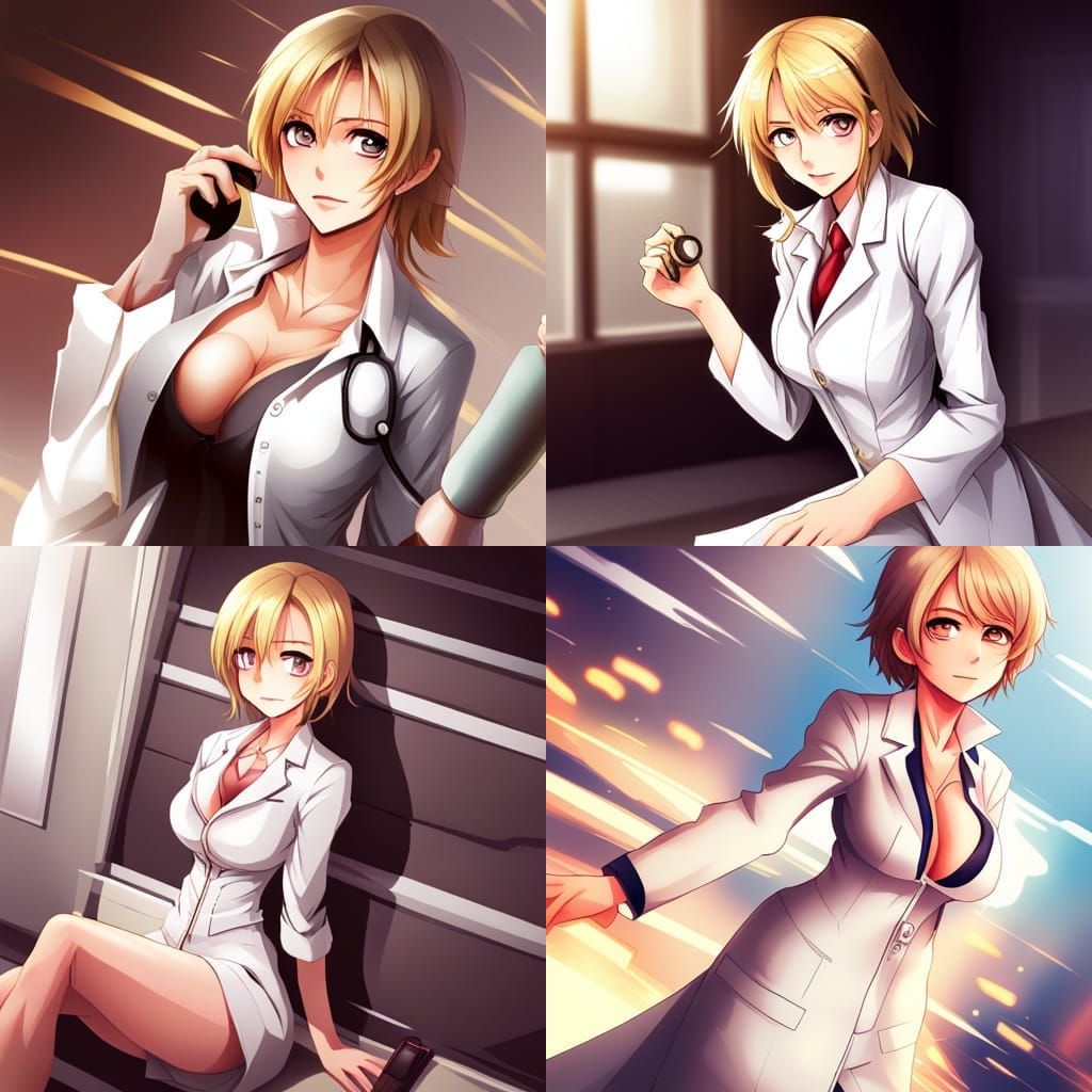 Anime Illustration of a Blonde Female Doctor