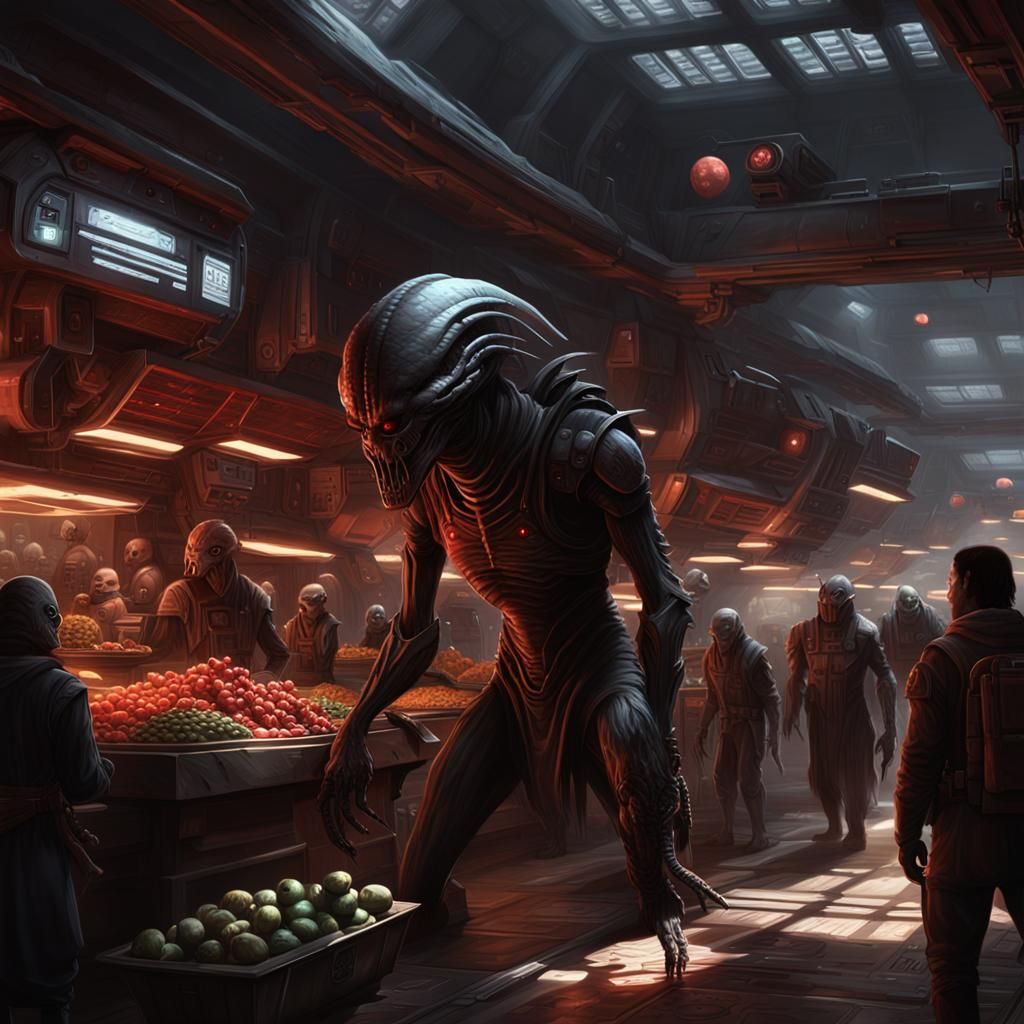 Intergalactic Market on Terra: Dark Fantasy Concept Art