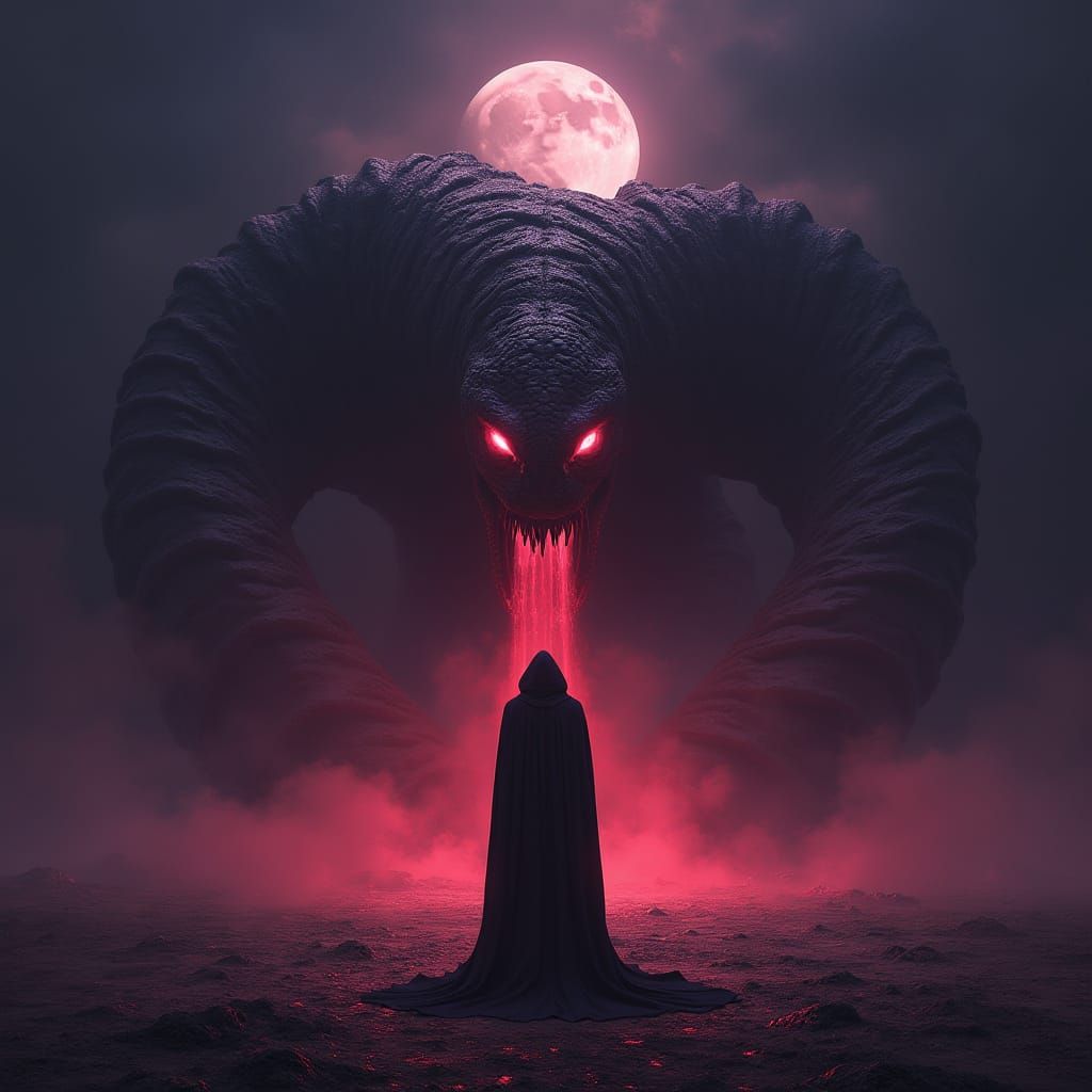 Grim Reaper Battles Giant Bioluminescent Night Worm