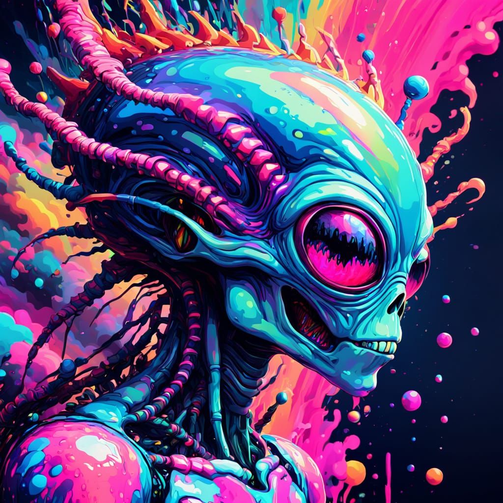 Alien Disintegration in Glitchcore Pixel Art