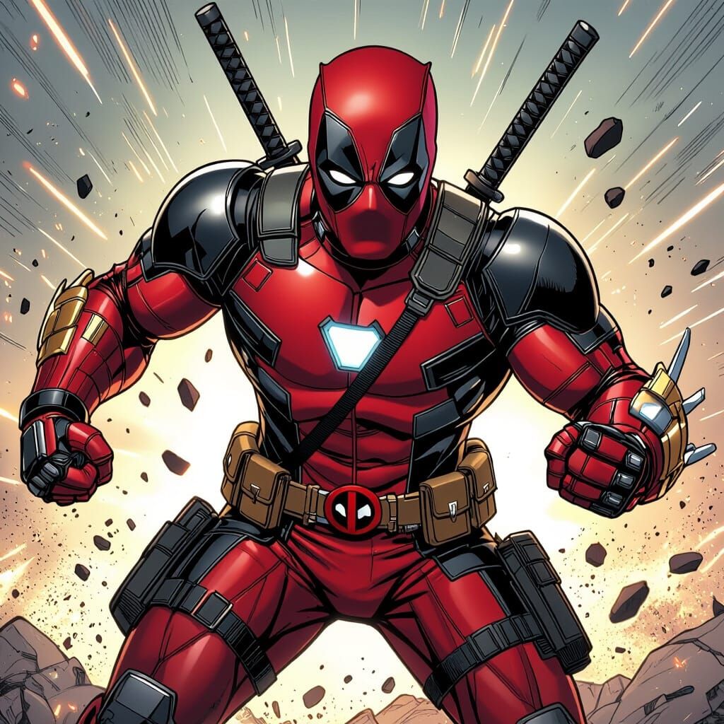Deadpool Iron Man Hybrid Hero in Comic Style