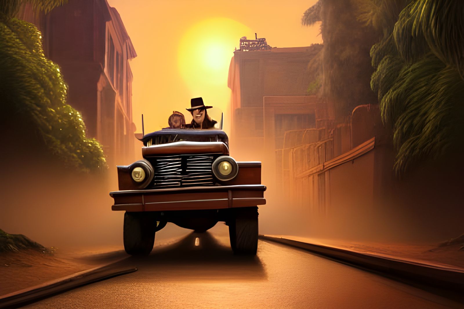 Indiana Jones in Ford Truck, Digital Art
