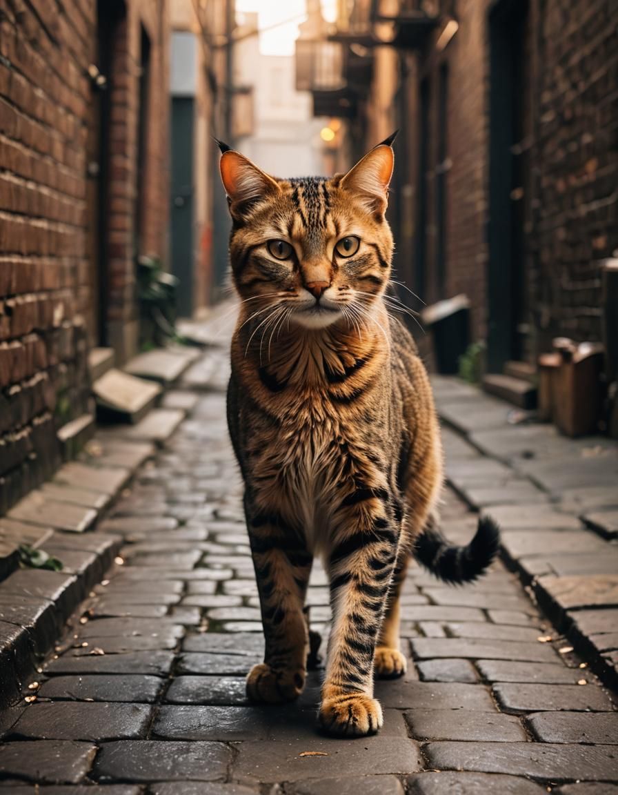 Alley Cats in Misty Urban Setting: Wildlife Photography