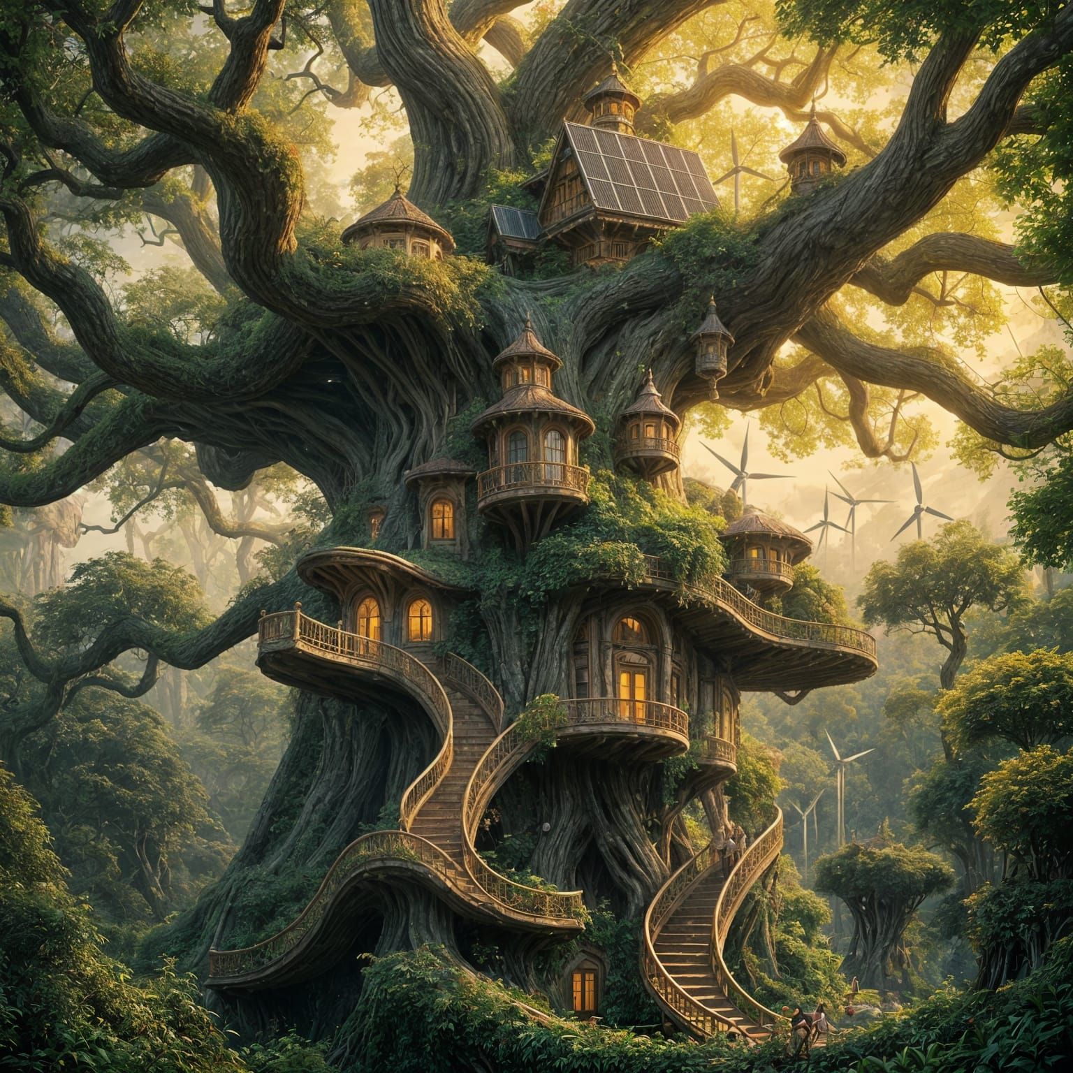 Surrealist Solarpunk Community in the Style of Alphonse Much...