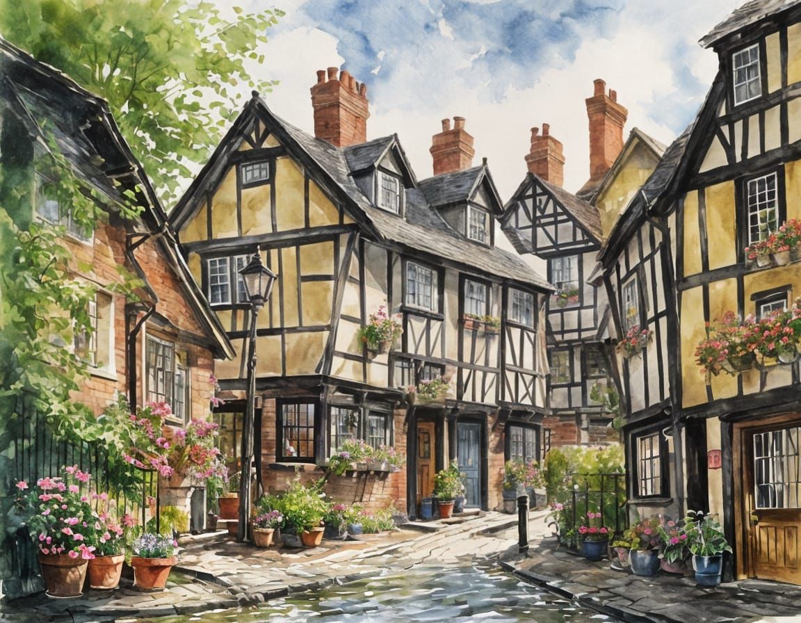 Ludlow Shropshire Whimsical Watercolor Illustration