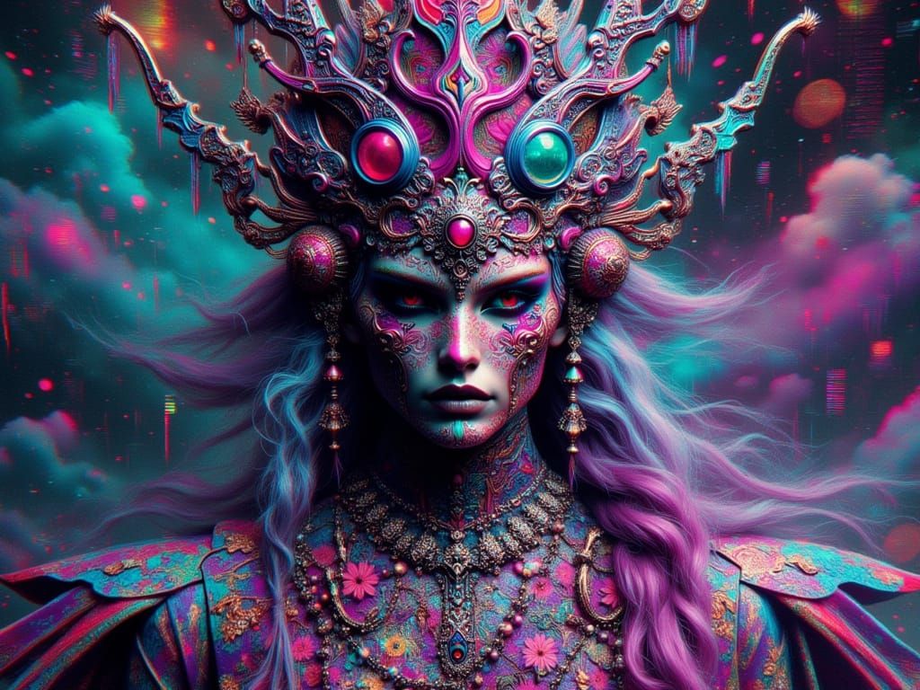 Rococo Alien Portrait with Glitching Effects