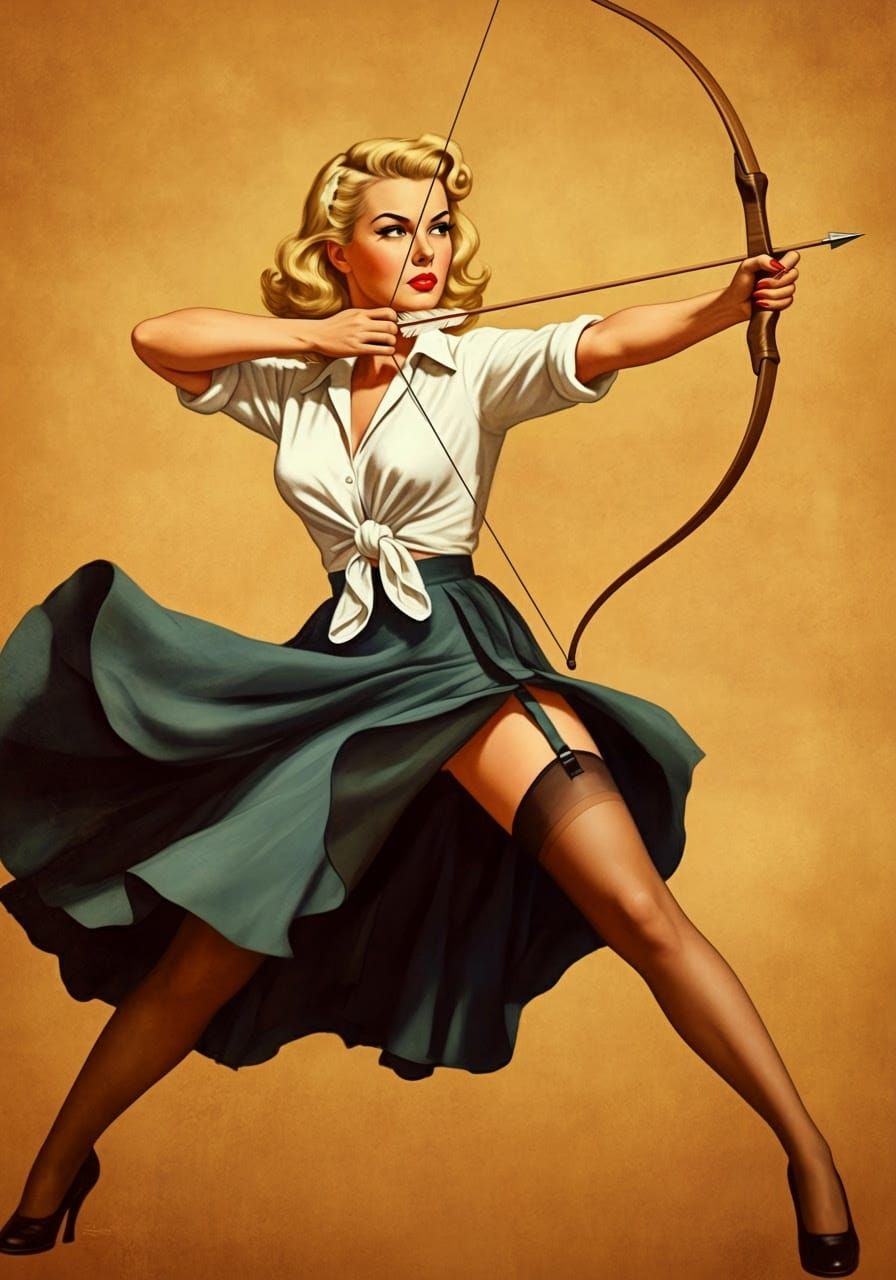 Vintage Pin-Up Archer in 1950s Style