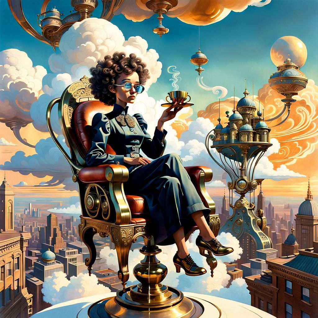 Cloud Sculptor in Surreal Cityscape, Digital Art